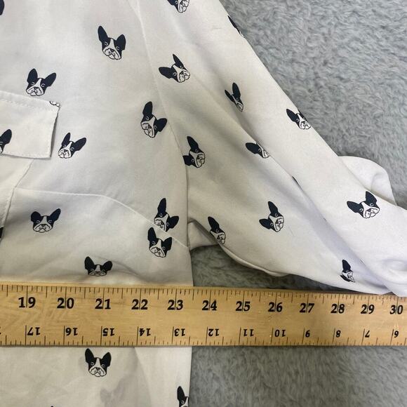 Torrid womens 1 button up sheer roll tab novelty puppy geometric lightweight - Picture 8 of 10